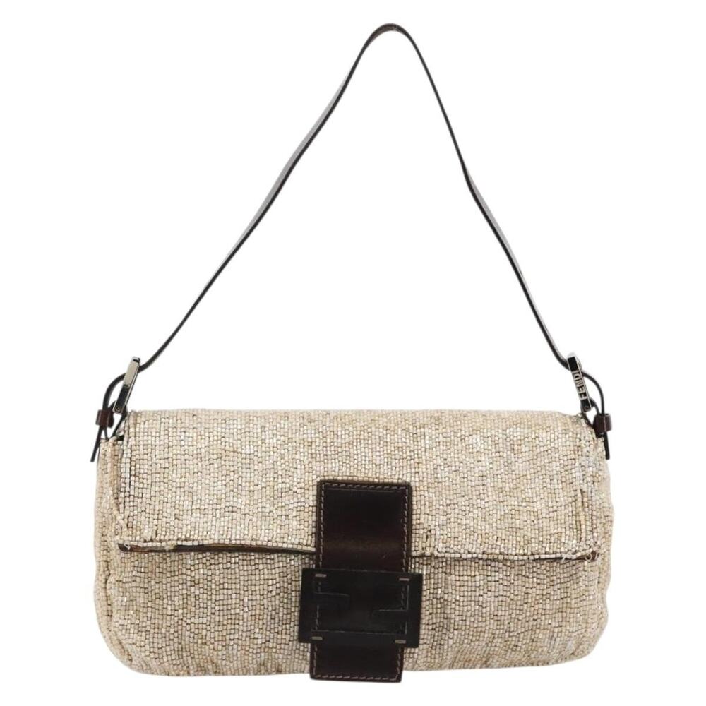 Fendi Mamma Baguette Shoulder Bag Beads White